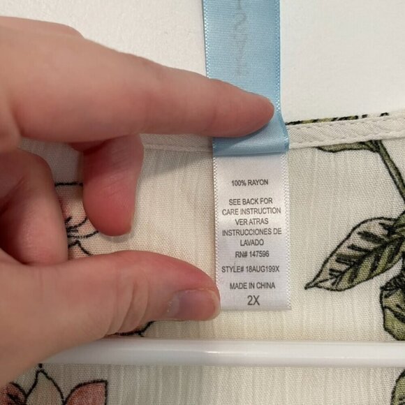 NEW NWT M FASIS Plus Size Tie Front Top Cream Ivory Floral Elbow Sleeve Blouse - Picture 4 of 12